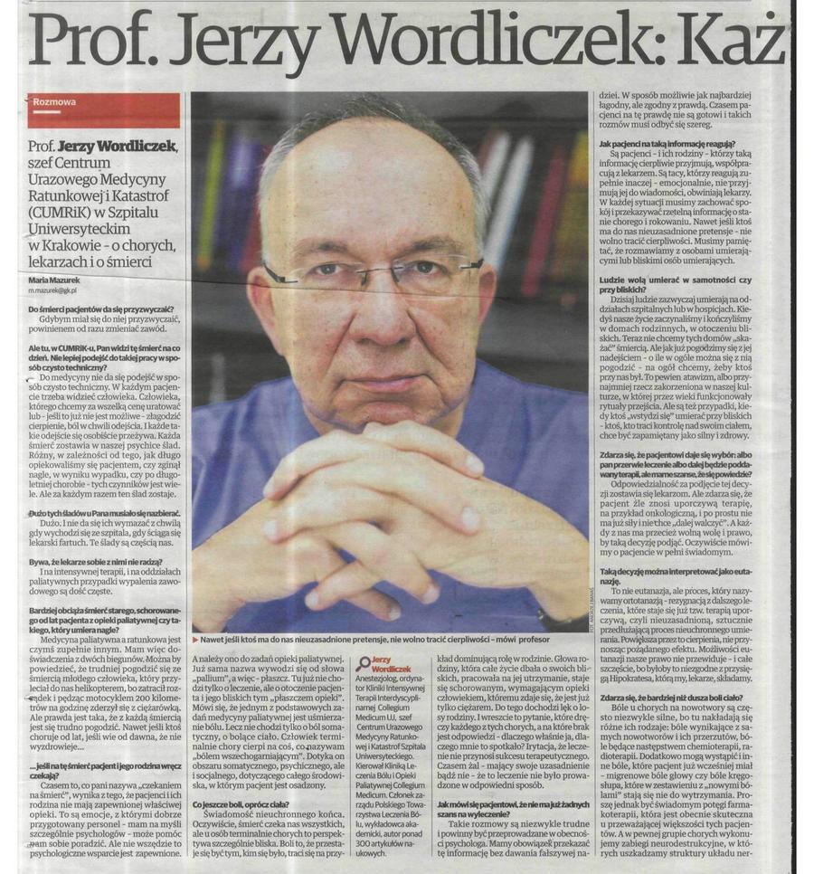 Prof. Jerzy Wordliczek: każdy chce żyć