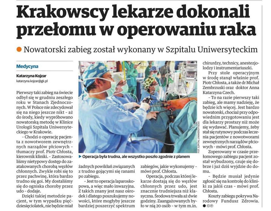 krakowscy lekarze dokonali przelomu w operowaniu raka
